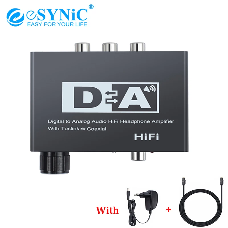 

eSYNiC 192K DAC Converter With Power Adapter Optical Toslink Coaxial Digital Analog Support Control Volume 3.5mm L/R Audio DC 5V