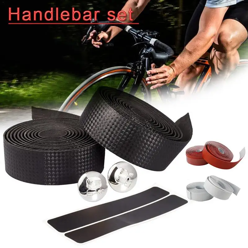 

2M Carbon Fiber Road Bike Bicycle Handlebar Tape Set Bicycle Straps Decor Cycling Non-slip Handle Belt Cork Wrap With Bar Plugs