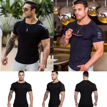 

Fashion Casual Loose Men Gym T-Shirt Bodybuilding Slim Muscular Fitness Summer Breathable Pullover Top Clothes