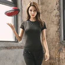 Женская верхняя часть спортивного костюма, короткий рукав, круглый вырез, облегающая компрессионная футболка, быстро сохнущее Спортивное для фитнеса, йоги, бега, рубашки