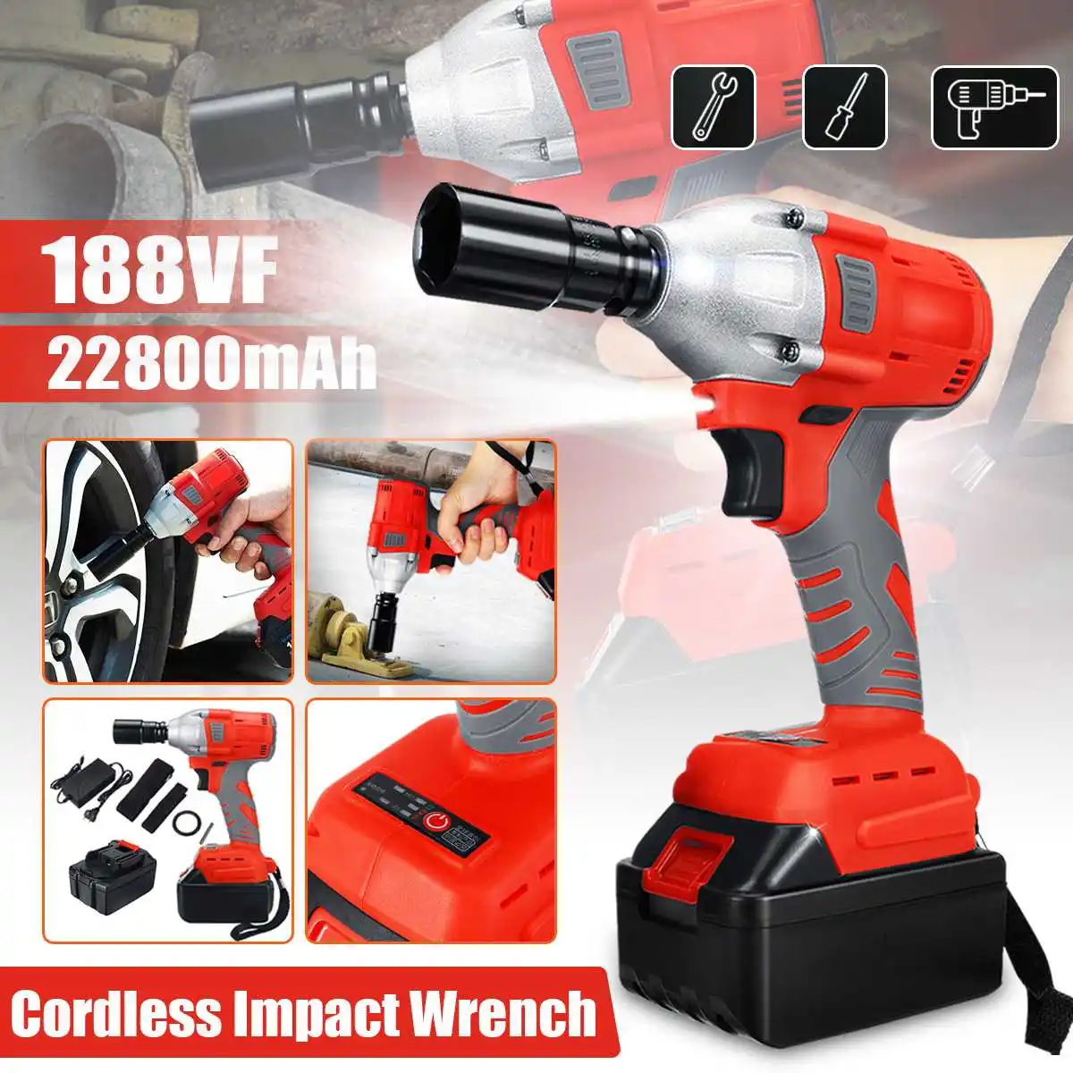 

128VF/188VF Rechargeable Electric Cordless Impact Drill Driver Kit Powerful Combo Kits Power tool, hex socket head set
