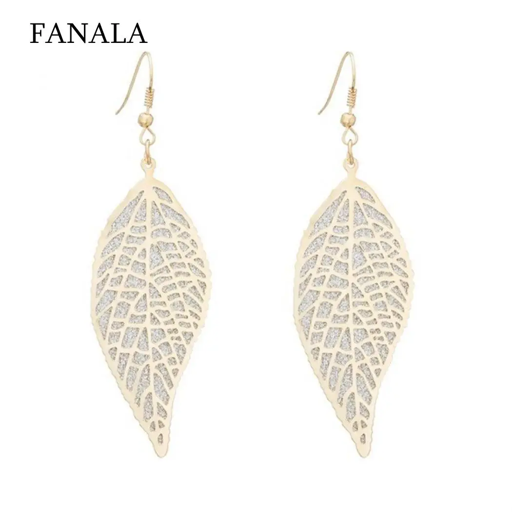 

Hook Fashion Fish Leaf Hollow Earrings Women Gold Drop Out Silver Casual Party