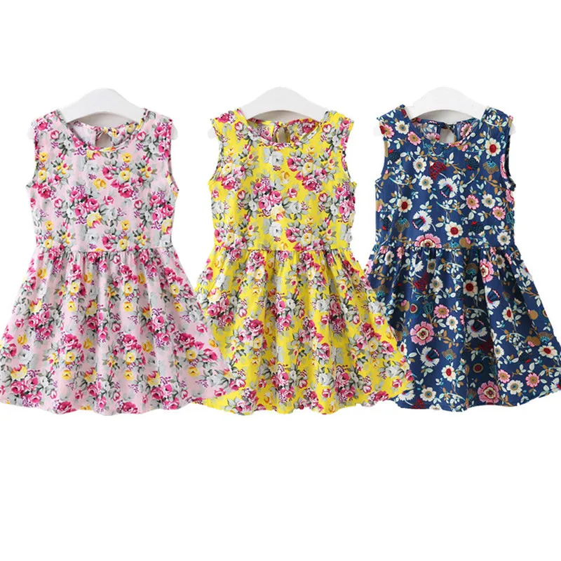 Новое популярное платье принцессы для маленьких девочек праздничное платье без рукавов с цветочным принтом летний сарафан