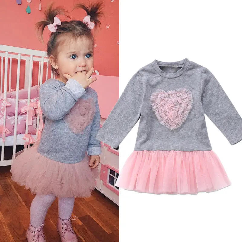 

PudcocoGirl Dress Mon Toddler Kids Baby Girl Long Sleeve Lace Dress Sweatshirt Outfits Clothes US