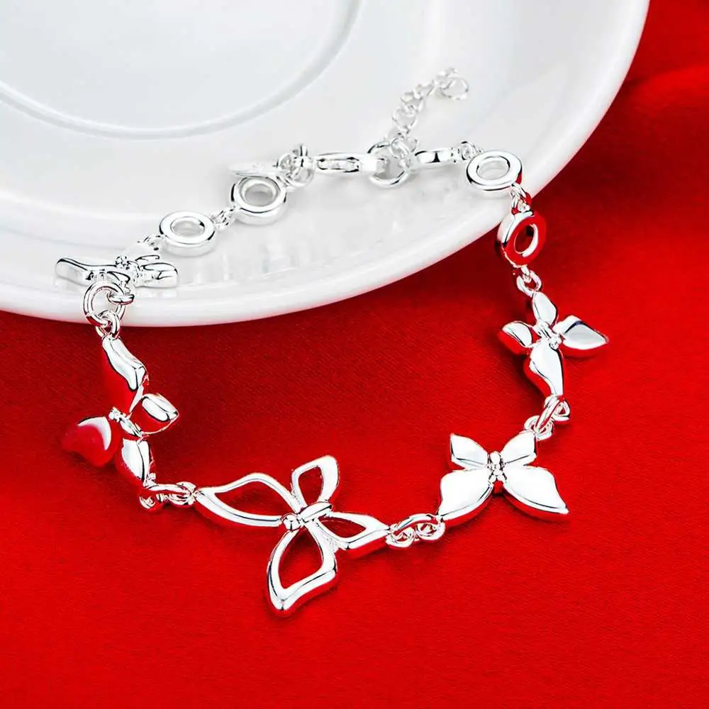 

Wholesale Silver Plated Bracelet Factory Price Charms Butterfly Link Bracelet For Women SB555