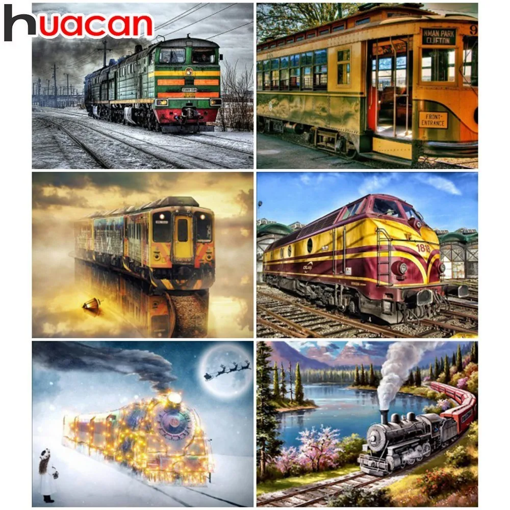 

HUACAN Diamond Painting Landscape Picture Traditional Train Mosaic Full Square Rhinestone Diamond Embroidery 5D DIY Decor Home