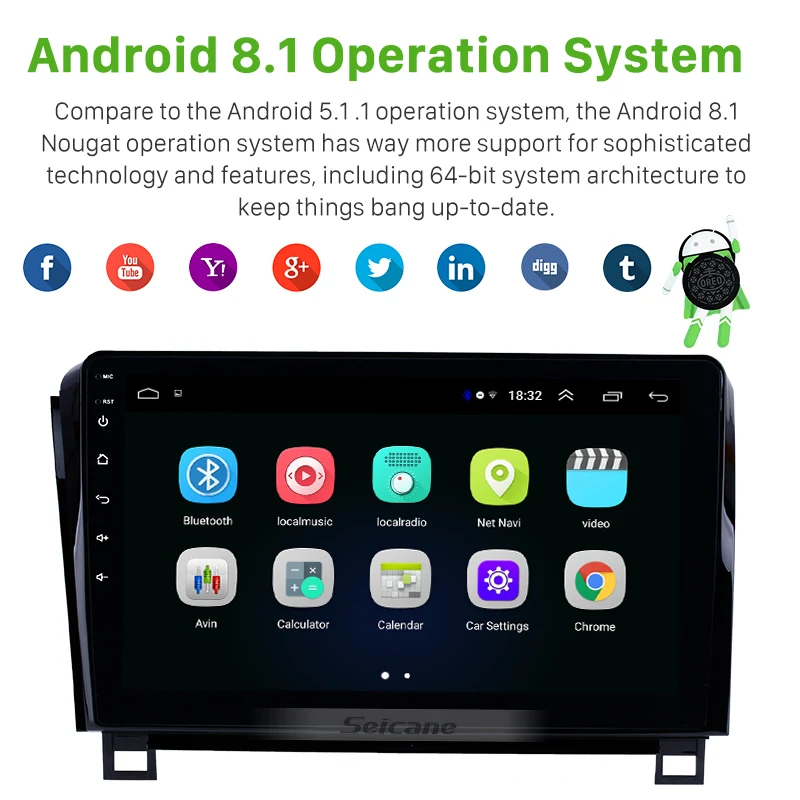 Excellent Seicane 10.1 inch HD touchscreen Radio GPS Navigation System Android 8.1 for 2006-2015 TOYOTA Sequoia Support Radio Carplay 1