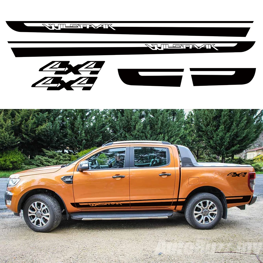 Один комплект багажника и двери боковой полосой графическая виниловая Автомобильная наклейка для Ford ranger 2012