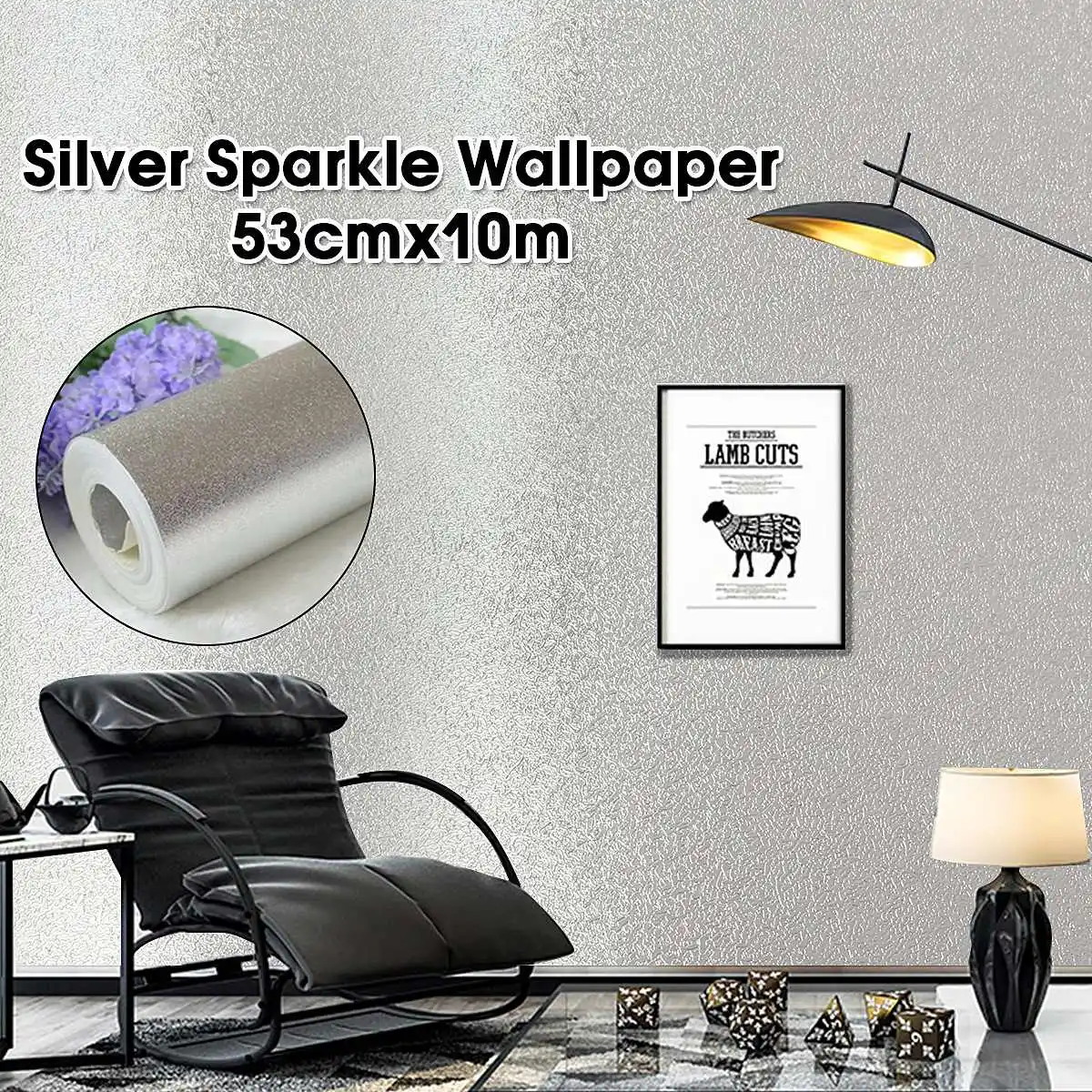 Silver Sparkle Glitter Effect Wallpaper Wall Sticker Modern Art Decal