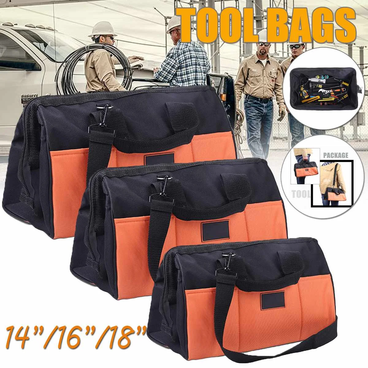 

14/16/18 Inch Oxford Canvas Waterproof Storage Hand Tool Bag Screws Nails Drill Bit Metal Parts Fishing Travel Pouch Case Bag