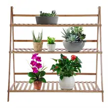 Подставка для растений, 3 уровня, бамбуковая подставка для хранения, для балкона, мягкая напольная стойка, складная подставка для цветочного горшка, полка для растений, для помещений, для улицы, полки для растений
