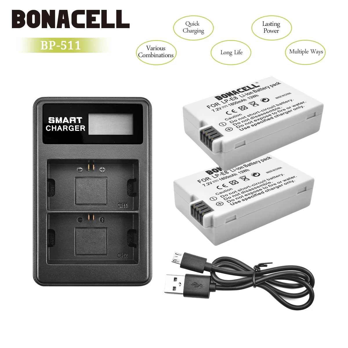 Bonacell LP-E8 LP E8 LPE8 Камера Батарея+ ЖК-дисплей двойной Зарядное устройство для цифровой однообъективной зеркальной камеры Canon EOS 550D 600D 650D 700D поцелуй X4 X5 X6i X7i Rebel T2i T3i L50