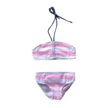 Для новорожденных девочек эластичный купальник Лето бикини обёрточная грудь полосатый пляжный купальный костюм милый бантик Холтер Купальники