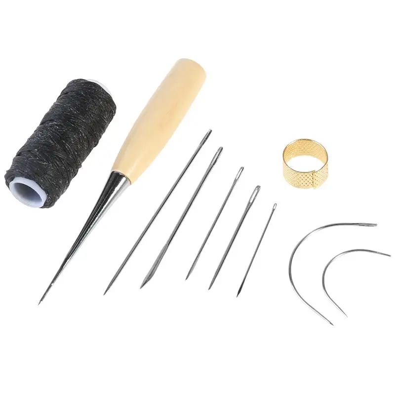

10pcs Leather Sewing Needles Stitching Awl Needle Set Thread Thimbles Hand Sewing Tools
