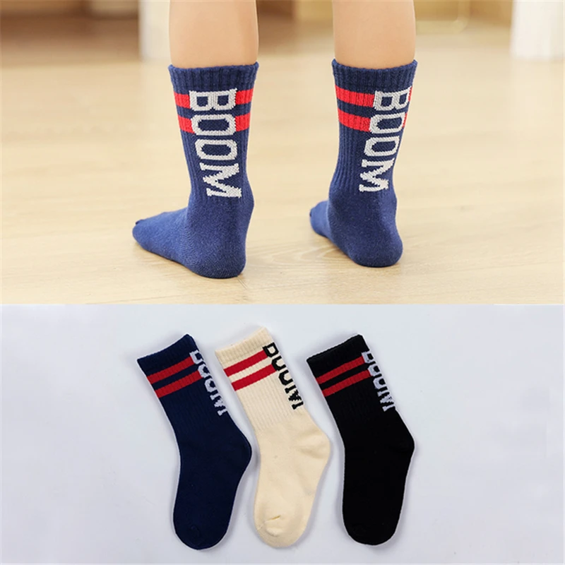 

3PCS Kids Students Fashion Sports 3 Pairs Socks Cute Cotton Casual Breathable 5 Colors 1-15Y Letter Children Baby Girls Boys