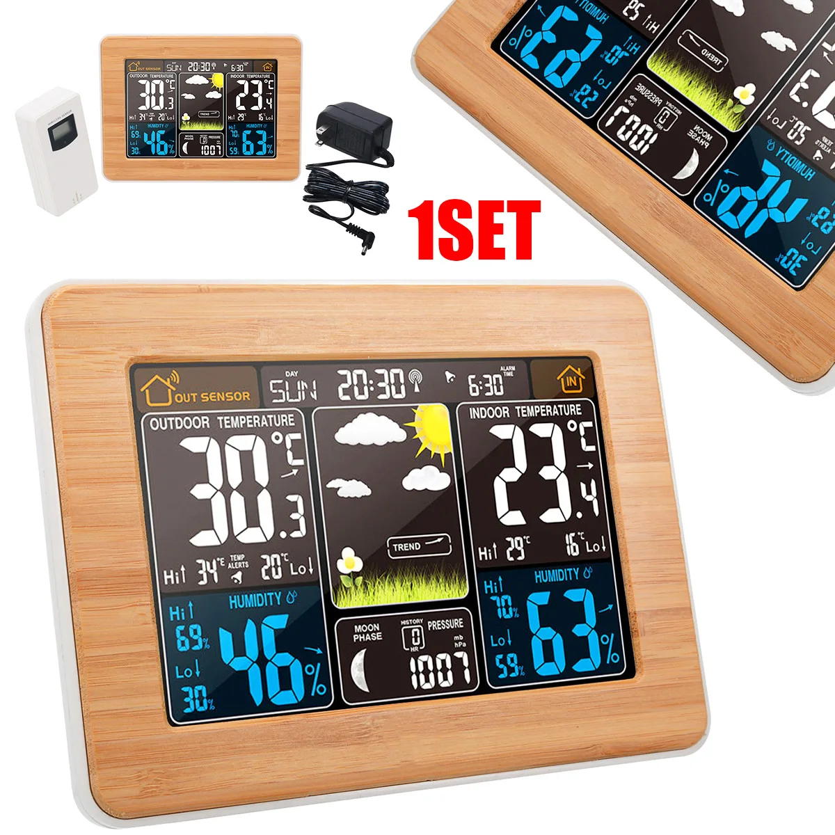 

Wireless Digital Weather Station Clock Calendar Thermometer Indoor Outdoor Barometer Hygrometer LCD Display Weather Forecast