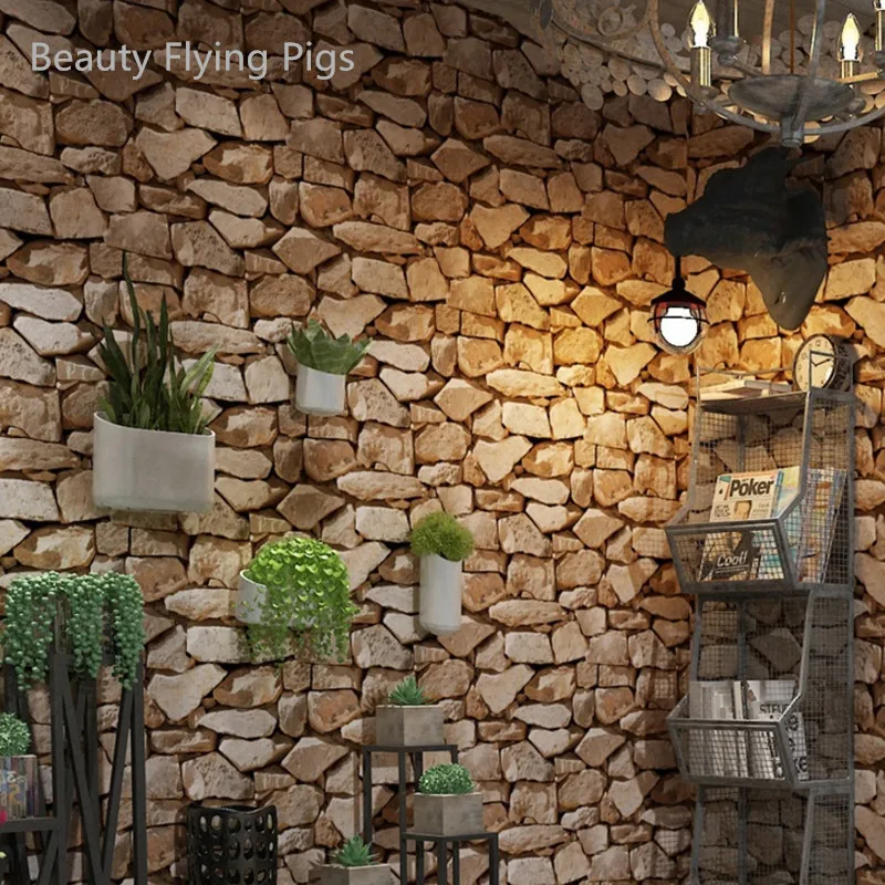 

3d Waterproof Vintage Stone Effect Wallpaper Roll Rustic Faux Stone Texture Vinyl Pvc Wall Paper Home Decor For Walls