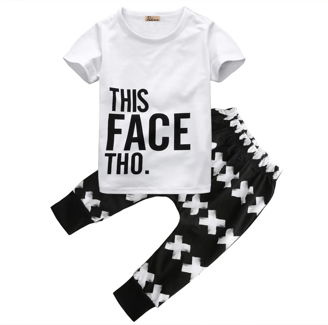 

Baby Clothes 2PCS Baby Boys Toddler T-shirt Tops Pants Summer Outfits Set Clothing 0-5T White T-shirt full printed cross pants