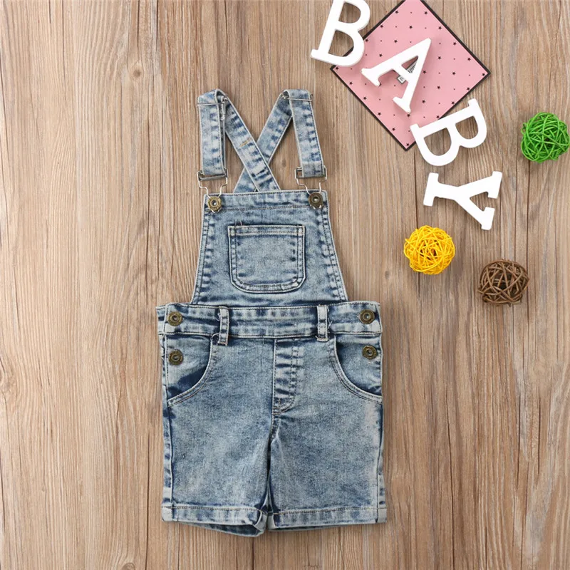 Las chicas Jumpsuit overall traje de pantalón onesie Manga corta Verano Azul
