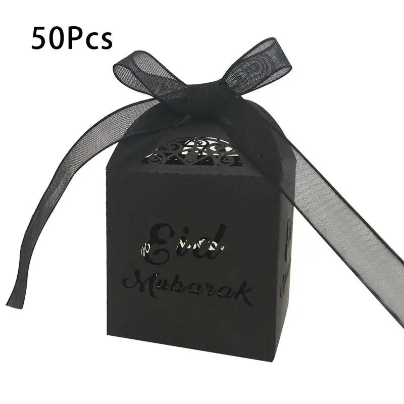 

50Pcs Muslim Ramadan Festival Candy Container Openwork Candy Box Golden Silver Black Chocolate Storage Box Islamic