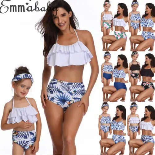 

Family Matching Swimwear Mother Daughter Women Kid Baby Girls Swimsuit Bikini