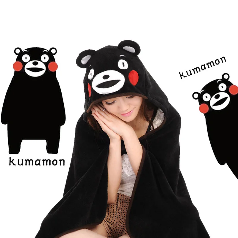 

Cartoon Kumamon Hood Blankets for Beds Sofa Wearable Coral Fleece Hooded Blanket Japanese Style Soft Warm Blanket