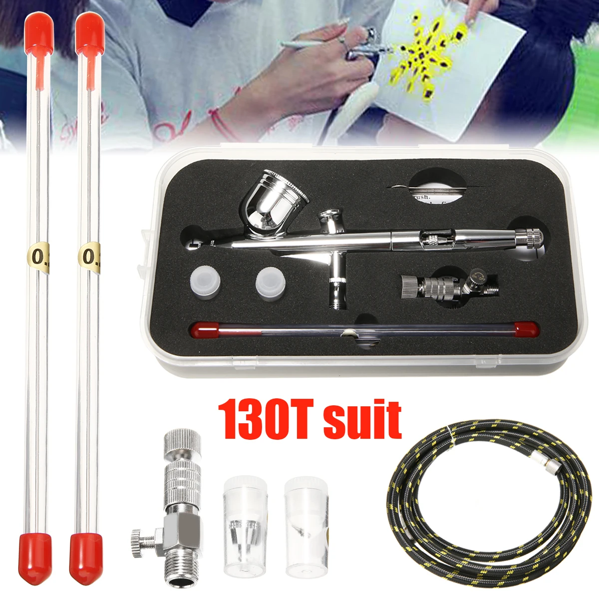 

1 Set Spray Tool 130T Dual Action Airbrush 0.2/0.5mm Gravity Feed Airbrush DIY Spray Tool Paint For Art Paint Tattoo Cake