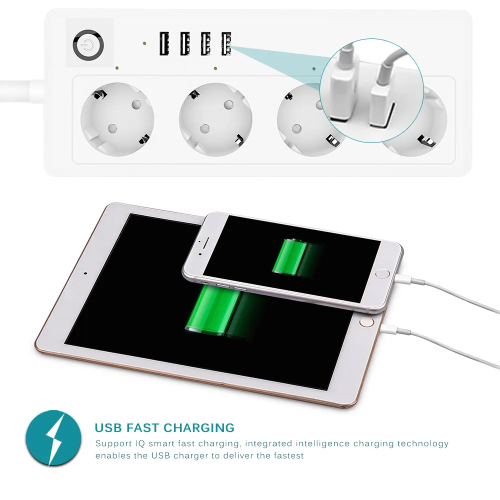 Wifi Smart power Strip 4 розетки ЕС розетка с USB 4 зарядным портом, приложение Голосовое управление работает с Alexa Google Home Assistant