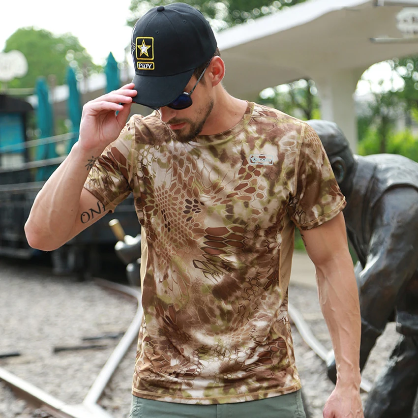 

ACU Absorb Sweat 3D Print Python Camouflage Man T-shirt Quick Drying Riding Hunting Tops Flexible Tactical Military Uniform