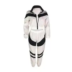 Осень-зима Для женщин спортивный костюм комплекты полиэфирное волокно Простые Спортивные костюмы Цвет блок с капюшоном длинные брюки