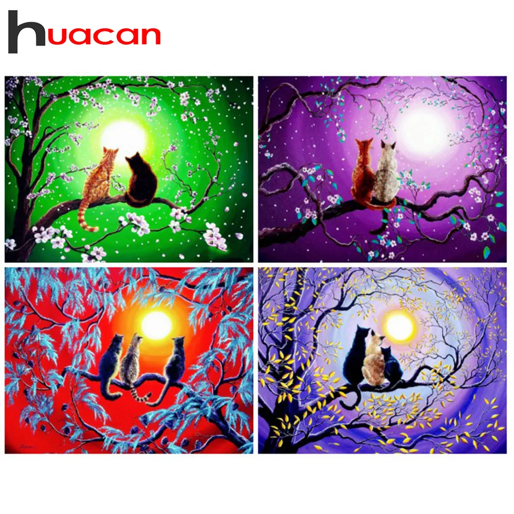 

Huacan Diamond Painting With Square Stones Cat Diamond Embroidery Animals Cross Stitch Kits Diamond Mosaic Picture Beading Gift