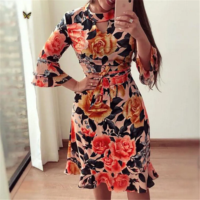 

Womens Half Sleeve Summer Dress 2019 Fashion Bandage Bodycon Evening Party Dresses Floral Printed Elegant Woman Short Mini Dress