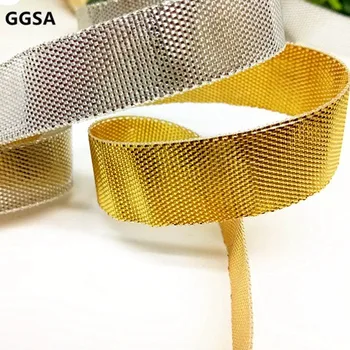 

3 6 9 12 15 20 25 30mm Metallic Silk Ribbon DIY Browband Garment Gift Baking Packing Double Faced Gold Silver Glitter Ribbon