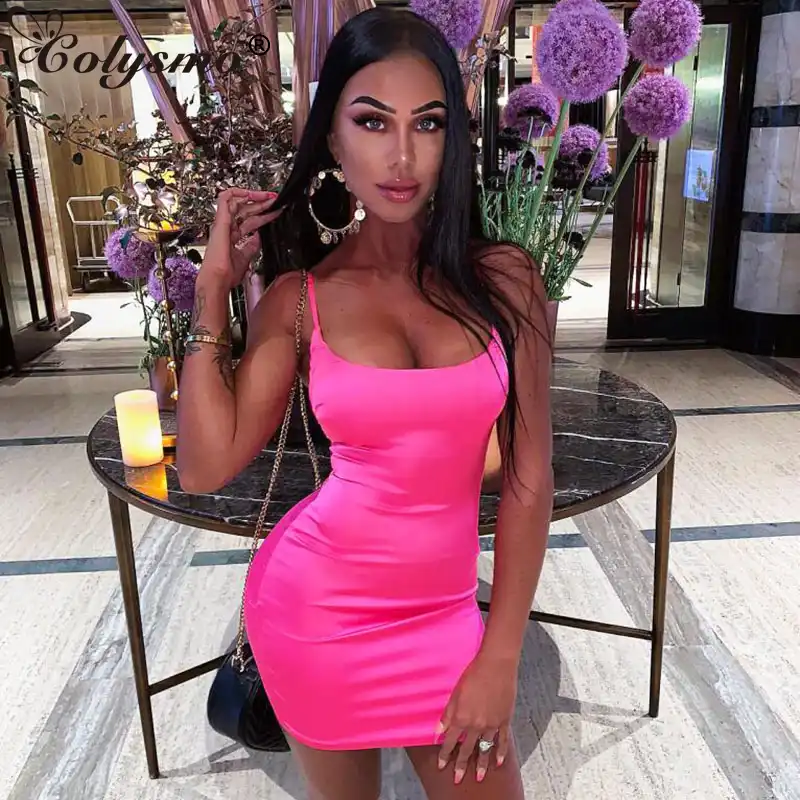 hot pink satin draped mini dress