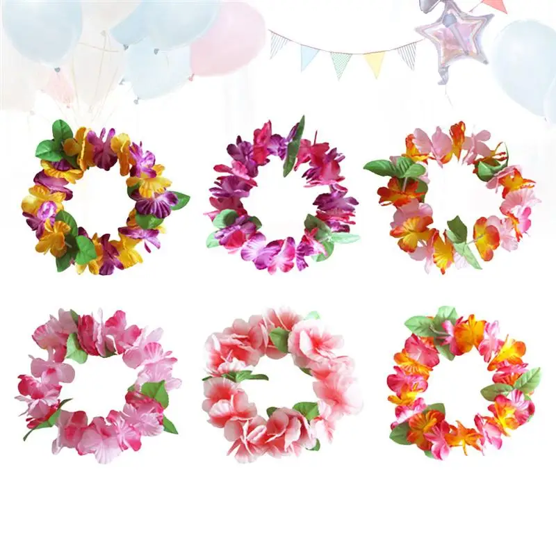 

6pcs Hawaii Style Flower Wreath Headband Headdress Luau Party Decorative Wreath Headwear Party Supplies Headpiece