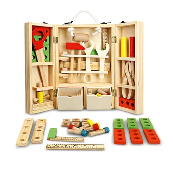 

Children DIY Wooden Repair Tool Kit Pretend Play Various Repair Tool Toy Set With Portable Toolbox