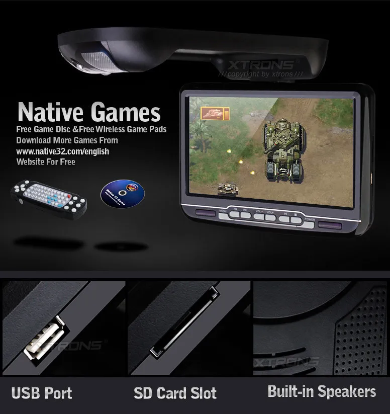 Cheap 9 Inch Black Color (Grey & Beige Optional) Flip Down Car DVD Car Roof Monitor Roof Mounted Car DVD with Built in Speaker 2