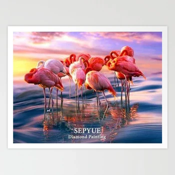 

SepYue DIY Diamond Painting Full Drill Square Paint with Diamonds Diamond Embroidery Cross Stitch Rhinestone Flamingo By The Sea