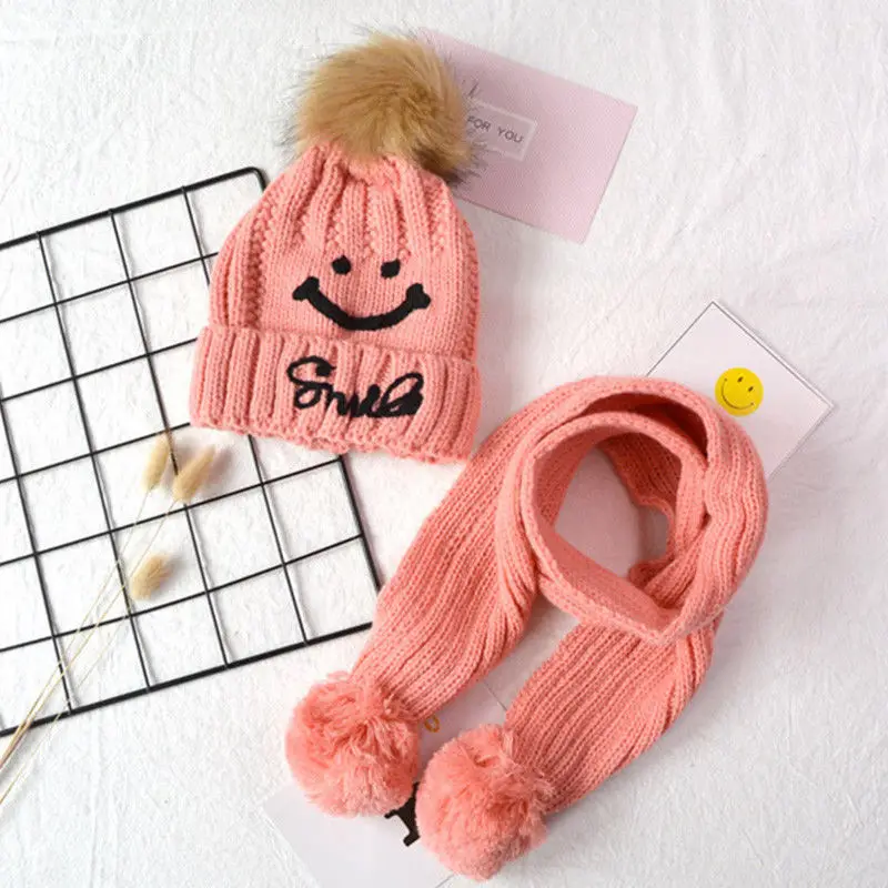 

Cute Children Unisex Girls Boys Baby Winter Crochet Knit Beanie Cap Scarf Set Warm Hats for 2-7Y