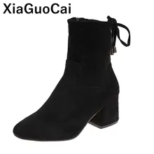 Fashion Women Shoes Ankle Boots 2019 Spring Autumn Woman Martin Boots Flock Zipper High Heels Female Footwear Point Toe Hot Sale Fashion Women Shoes Ankle Boots 2019 Spring Autumn Woman Martin Boots Flock Zipper High Heels Female Footwear Point Toe Hot Sale