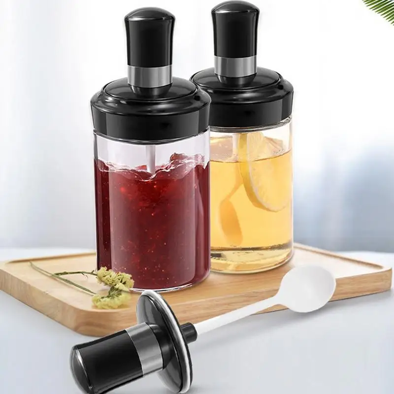 Glass Spices Jars Bottles Ketchup Honey Food Storage Container Seasoning Cans With Spoon