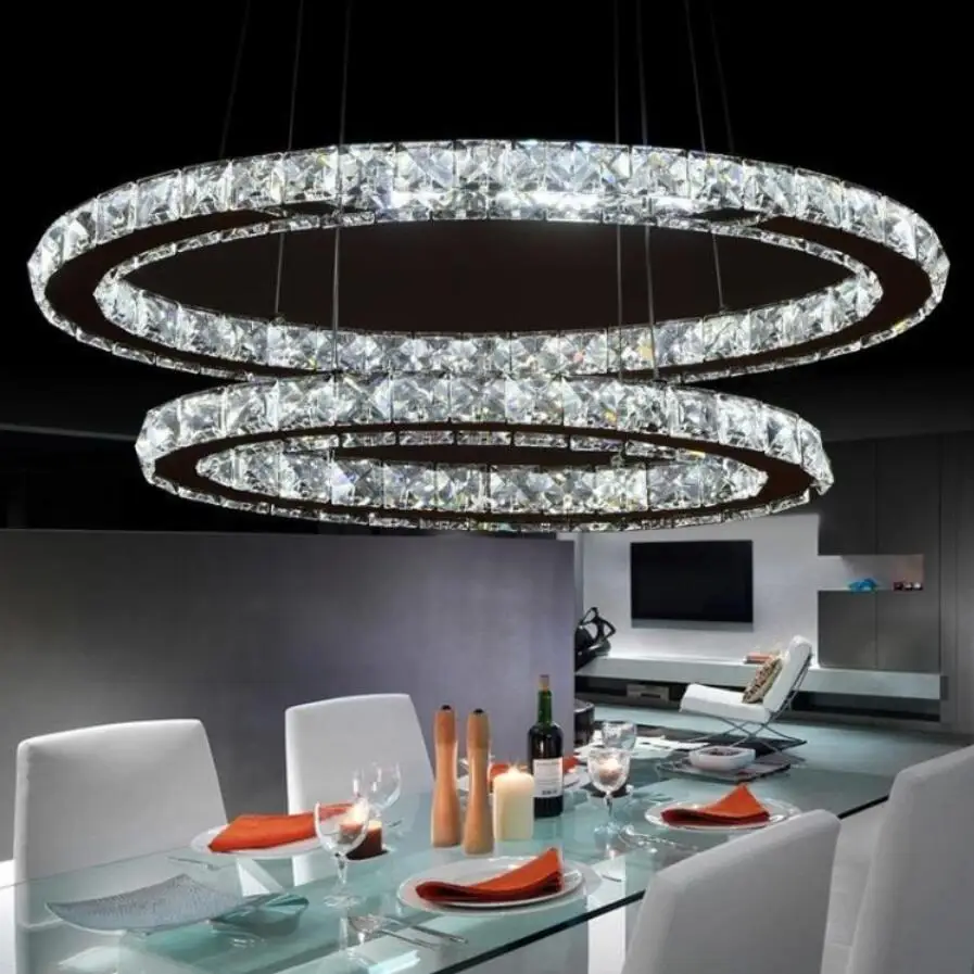 

New Stainless Steel Led Chandeliers Led Lamps High-power Ellipse K9 Crystal Chandelier Living Room Led Lustre Lighting Pendant