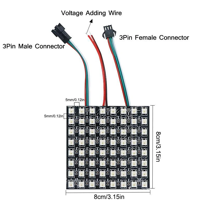 Полноцветный дисплей 5050 RGB WS2812 DC5V 8*8/16*16/8*32 64 256 светодиодов Гибкая Пиксельная панель экрана