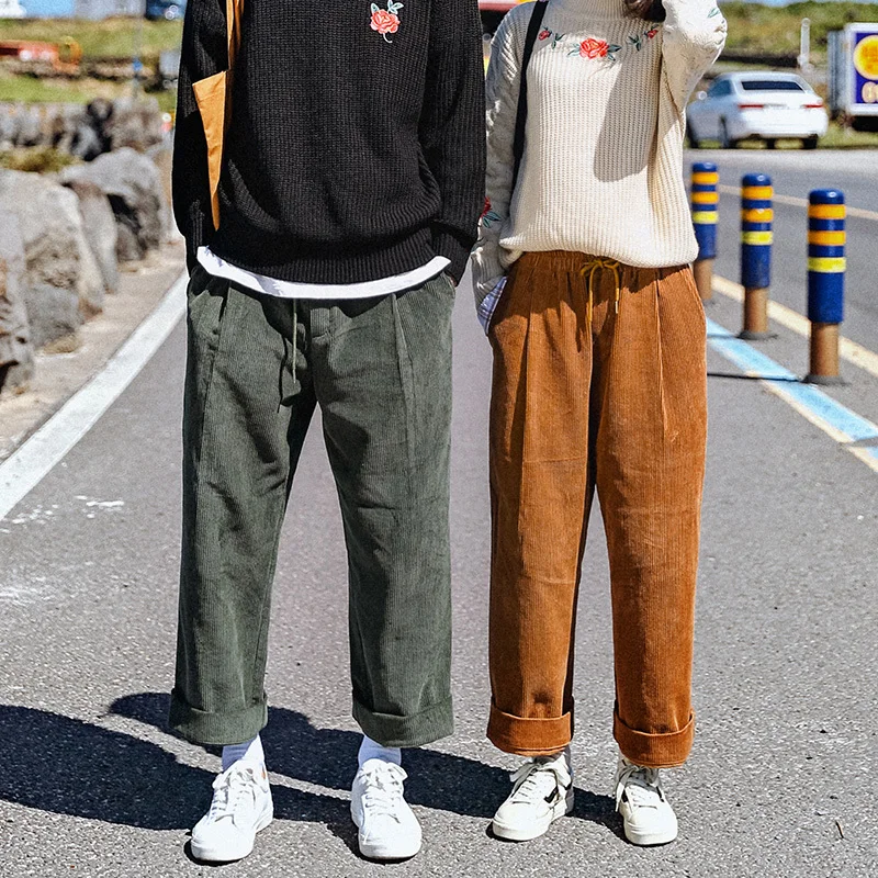 

2019 Spring Loose Corduroy Casual Pants Fashion Streetwear Brown Micro-elastic Preppy Style Mid Waist joggers sweatpants