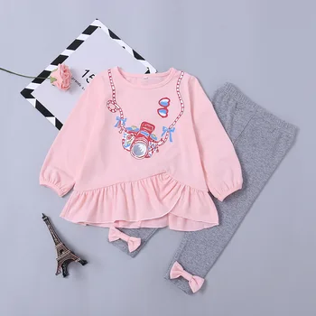 

baby girl clothes two pieces summer autumn christmas clothes pink Chilren clothes cartoon dinosaur print.YO72B