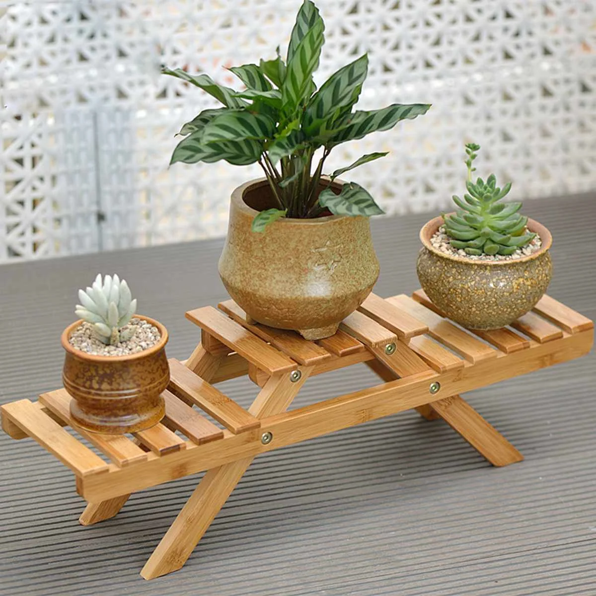  Bamboo Plant Flower Shelf Stand Flower Pot Rack Holder Garden Living Room Table Planter Display Sta