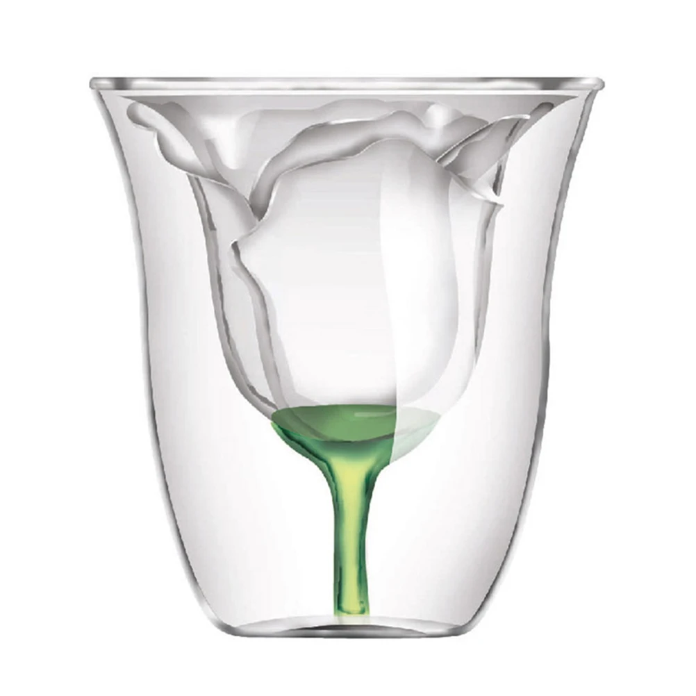 

1 Pc 180ml Glass Cup Double-layer Heat Resistant Rose Blossom Cocktail Mug Drink Cup Beer Cup for Vodka Wine Whiskey