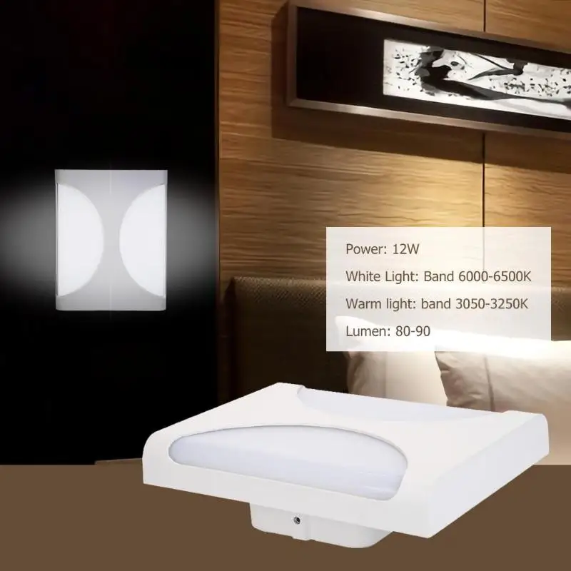 

12W Square LED Wall Lamp White Light Bedroom Bedside Lights Home Lighting