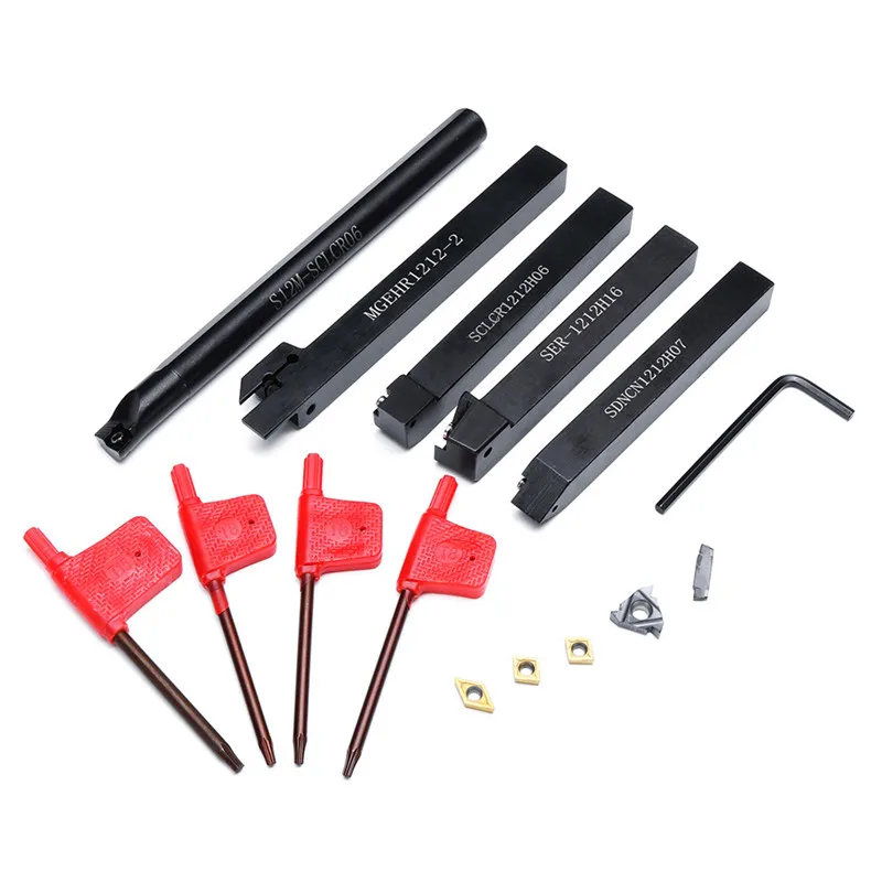 

High Quality 5pcs 12mm Shank Lathe Turning Tool Holder Boring Bar CNC Tools Set With Carbide Inserts And Wrenches