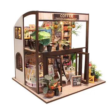 

Dollhouse Miniature Model Doll House Miniature Hand-assembled coffee house Wooden DIY Doll House